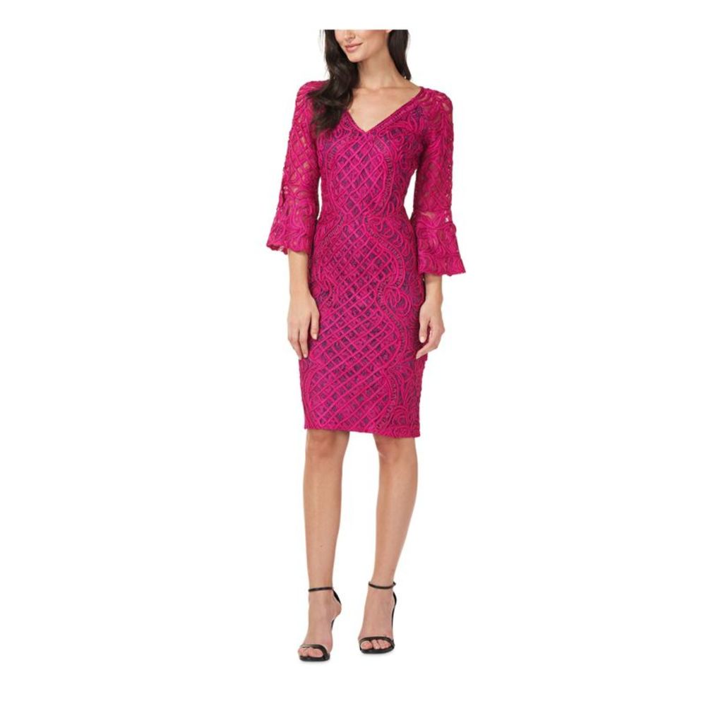 JS COLLECTION Womens Pink Lined Bell Sleeve Knee Length Sheath Dress 8